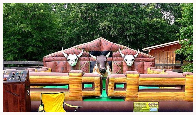 Mechanical bull inside its padded inflatable arena