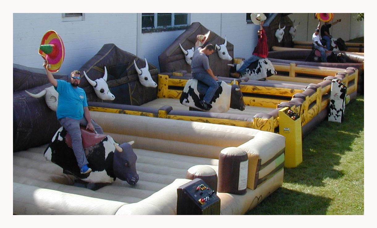 Mechanical bulls set up at an outdoor Philadelphia event
